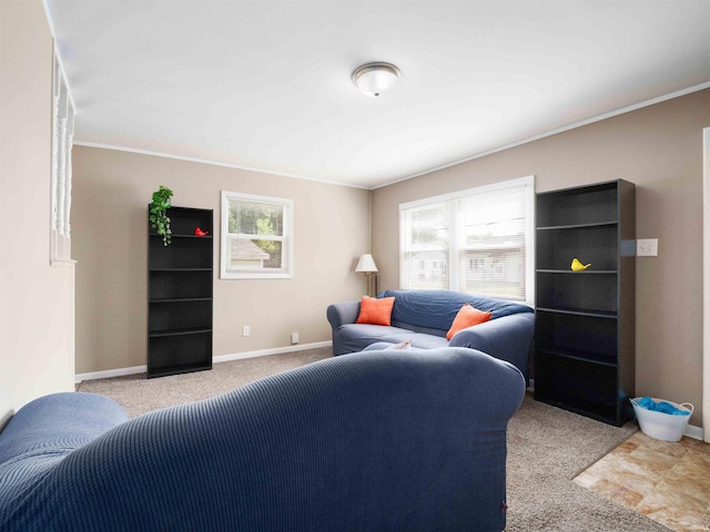 254 Forrest Ave, Wabash, IN 46992 - carpeted living area featuring crown molding and baseboards