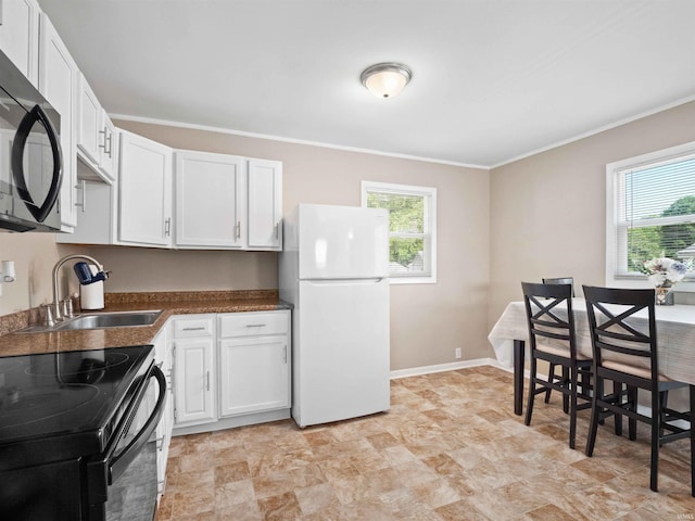 254 Forrest Ave, Wabash, IN 46992 - kitchen featuring black appliances, a sink, white cabinetry, and ornamental molding