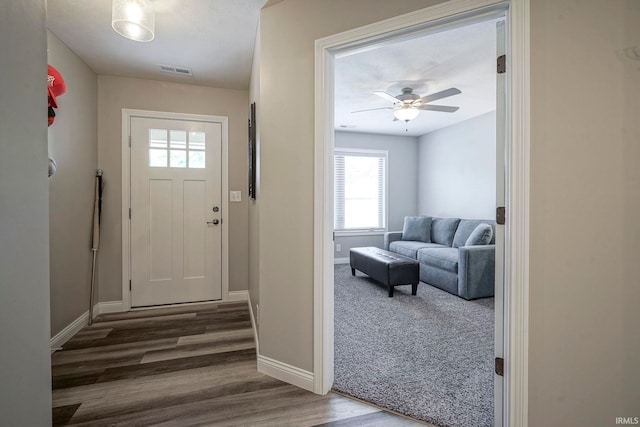 1757 Mill Pond Ln, Lafayette, IN 47905 - entryway with baseboards, wood finished floors, and a ceiling fan