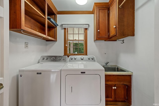 201 Colony Rd, West Lafayette, IN 47906 - laundry area featuring cabinet space, independent washer and dryer, and ornamental molding