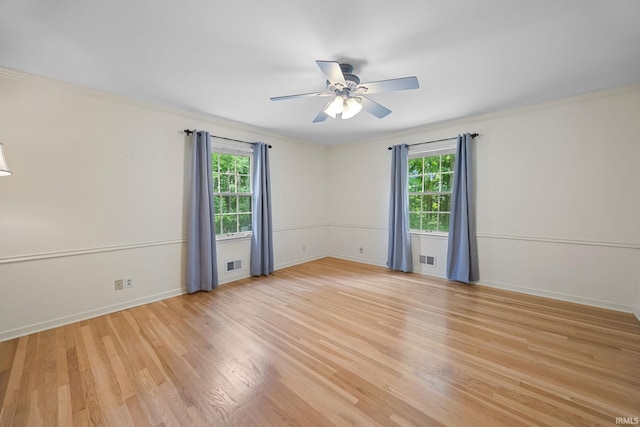 201 Colony Rd, West Lafayette, IN 47906 - spare room featuring a ceiling fan, light wood-style flooring, baseboards, and ornamental molding