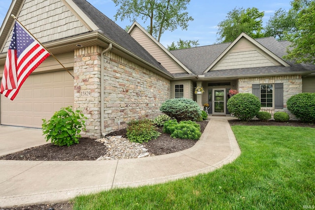 15829 Winterberry Ct, Huntertown, IN 46748 - view of front of home featuring stone siding, a shingled roof, and an attached garage