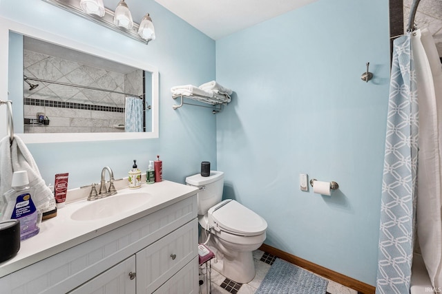 30986 Creekwood Ter, Osceola, IN 46561 - bathroom featuring vanity, toilet, a shower with shower curtain, and tile patterned flooring