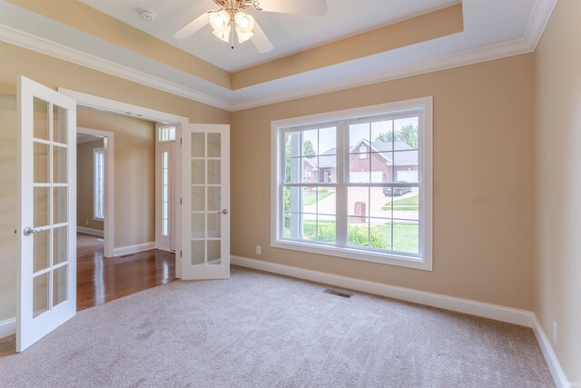 9081 Halston Cir, Newburgh, IN 47630 - unfurnished room featuring french doors, carpet flooring, a smoke detector, baseboards, and ornamental molding