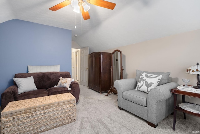18165 Farmington Hills Dr, South Bend, IN 46637 - living area featuring lofted ceiling, light carpet, and ceiling fan