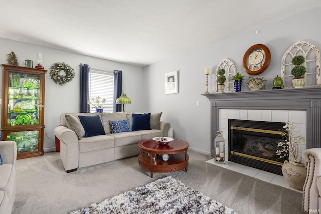 18165 Farmington Hills Dr, South Bend, IN 46637 - living room with carpet, a fireplace, and baseboards