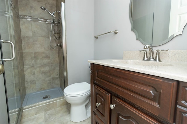 1402 Hampshire Dr, South Bend, IN 46614 - full bath featuring vanity, a shower stall, toilet, and tile patterned flooring