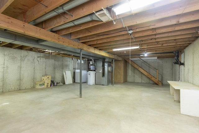 1402 Hampshire Dr, South Bend, IN 46614 - unfinished basement with washing machine and dryer and heating unit