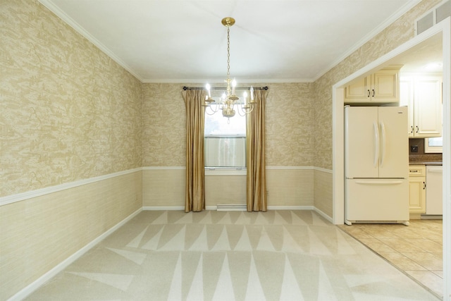 1402 Hampshire Dr, South Bend, IN 46614 - unfurnished dining area featuring a chandelier, crown molding, and wallpapered walls