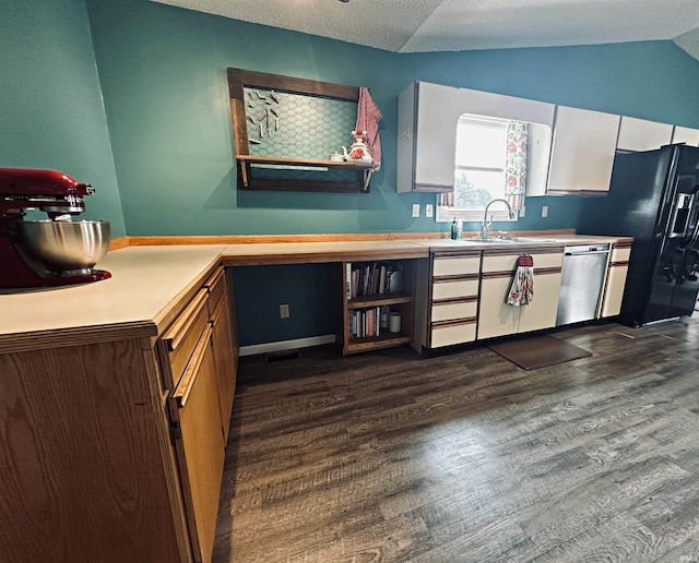5 E Viola Ave, Washington, IN 47501 - kitchen featuring a sink, dishwasher, dark wood-style floors, light countertops, and white cabinetry