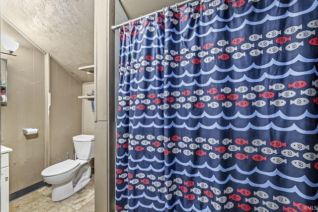 719 W Franklin St, Elkhart, IN 46516 - full bathroom with a textured ceiling, toilet, and a shower with curtain