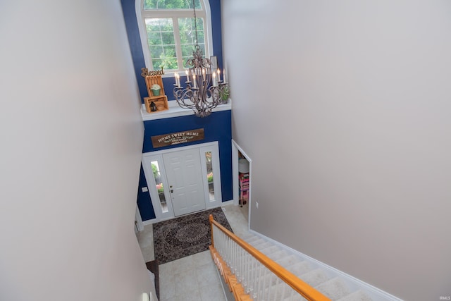 9076 Halston Cir, Newburgh, IN 47630 - entryway featuring a chandelier and a towering ceiling