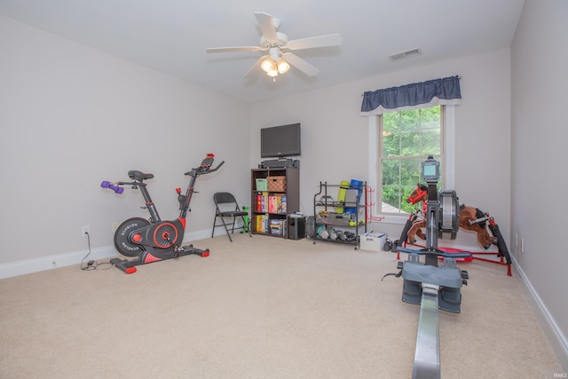 9076 Halston Cir, Newburgh, IN 47630 - exercise area with carpet, a ceiling fan, and baseboards