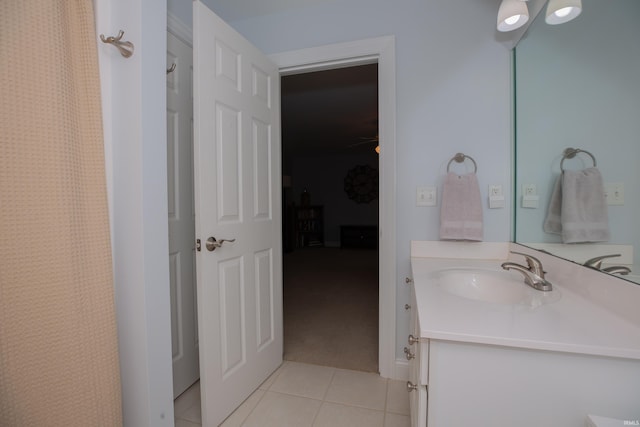 9076 Halston Cir, Newburgh, IN 47630 - bathroom with tile patterned flooring, vanity, and curtained shower