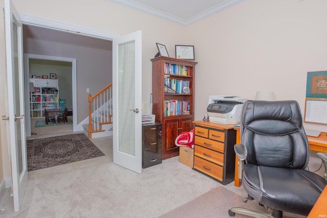 9076 Halston Cir, Newburgh, IN 47630 - office space featuring french doors, crown molding, and carpet flooring
