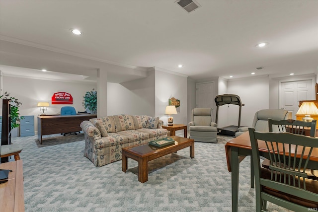 17813 Bromley Chase, South Bend, IN 46614 - living room with carpet flooring, recessed lighting, and ornamental molding