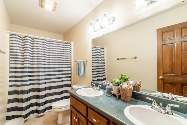 15329 Laurel Ridge Pl, Leo, IN 46765 - bathroom featuring toilet, double vanity, and a shower with shower curtain