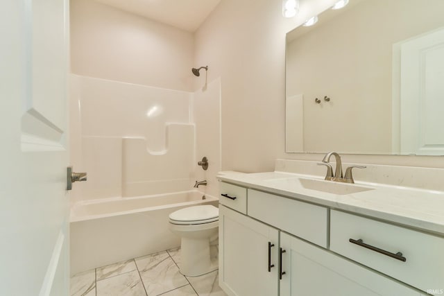 5708 Abbe Wood Dr, Newburgh, IN 47630 - bathroom with vanity, toilet, marble look tiles, and  shower combination