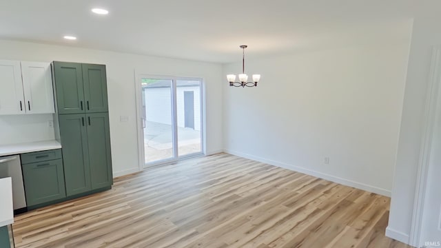 30050 Wren St, Elkhart, IN 46517 - unfurnished dining area featuring light wood-style floors, a chandelier, recessed lighting, and baseboards