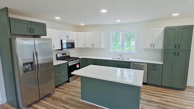 30050 Wren St, Elkhart, IN 46517 - kitchen with green cabinets, stainless steel appliances, a sink, and recessed lighting