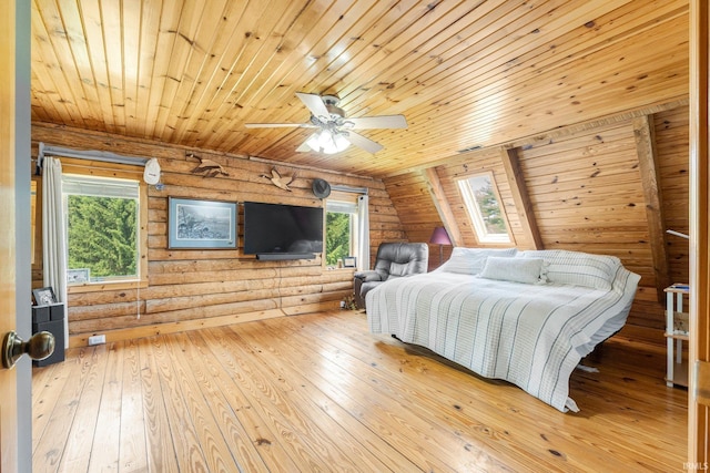 1764 County Road 66th Rd, Auburn, IN 46706 - bedroom with wood ceiling, wood-type flooring, multiple windows, and rustic walls