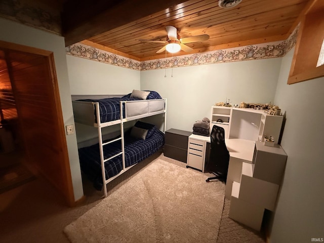 1764 County Road 66th Rd, Auburn, IN 46706 - bedroom with wooden ceiling, light carpet, a desk, and a ceiling fan