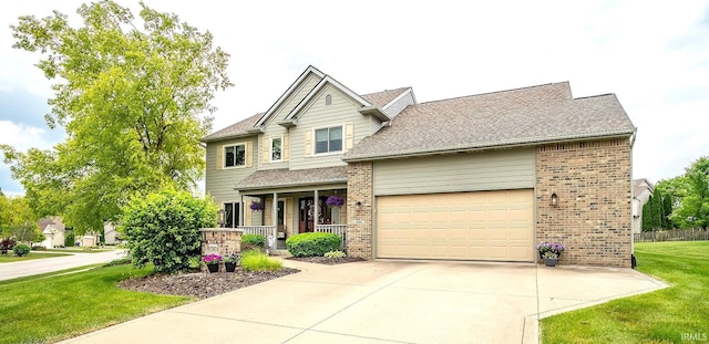8001 Sunny Hill Cv, Fort Wayne, IN 46804 - traditional-style home featuring brick siding, a porch, driveway, and a front yard