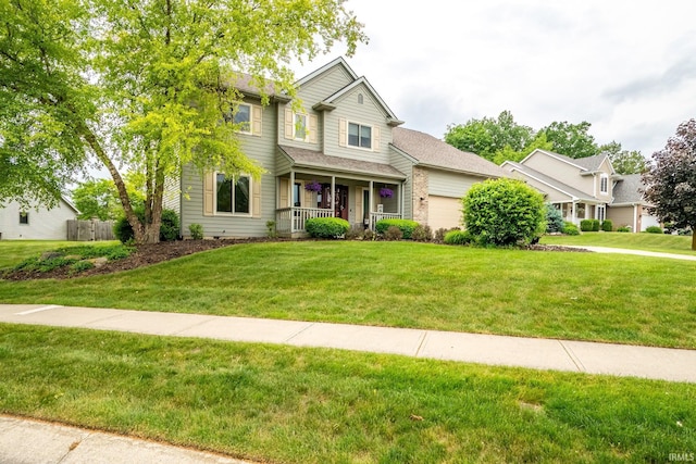 8001 Sunny Hill Cv, Fort Wayne, IN 46804 - traditional home with a porch, an attached garage, and a front lawn