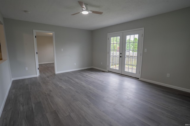 1109 E 6th St, Fowler, IN 47944 - empty room with french doors, a ceiling fan, dark wood finished floors, and baseboards