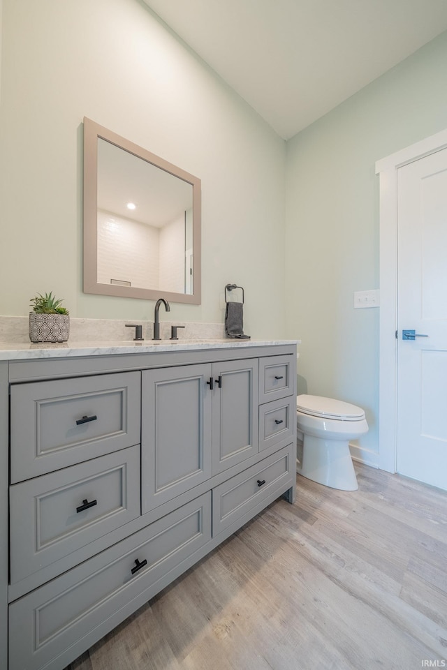 848 W S St, Upland, IN 46989 - bathroom featuring toilet, vanity, and wood finished floors