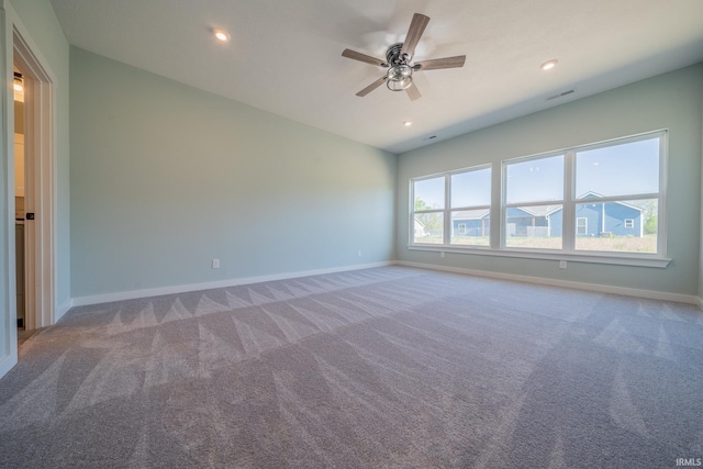 848 W S St, Upland, IN 46989 - empty room featuring carpet flooring, baseboards, a ceiling fan, and recessed lighting