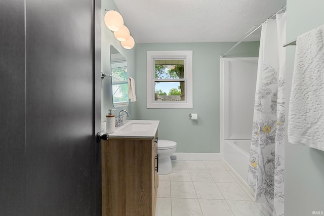 5012 Autumn Ln, Lafayette, IN 47909 - full bathroom with marble look tile flooring, vanity, toilet, shower / bath combo, and a textured ceiling