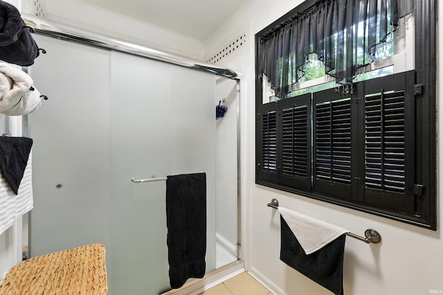 6916 Woodtrail Ct, Fort Wayne, IN 46835 - full bath featuring crown molding, a stall shower, and tile patterned floors
