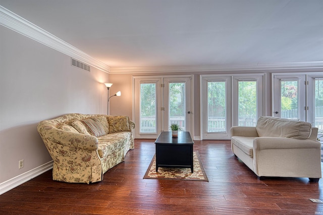 505 Wyndclyff Dr, Evansville, IN 47711 - living area with ornamental molding, baseboards, and dark wood-style flooring
