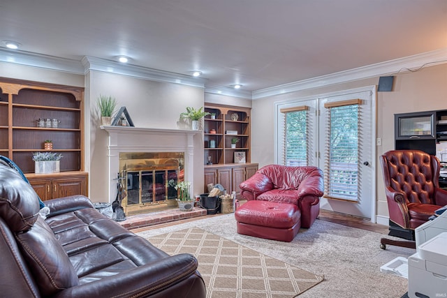 505 Wyndclyff Dr, Evansville, IN 47711 - living room with crown molding, a glass covered fireplace, and wood finished floors