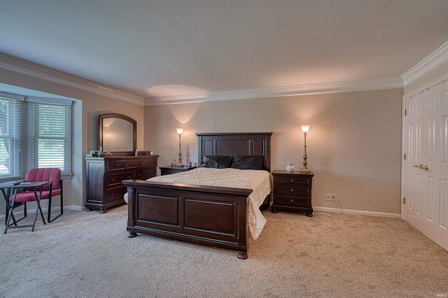 505 Wyndclyff Dr, Evansville, IN 47711 - bedroom featuring ornamental molding, baseboards, light carpet, and a desk