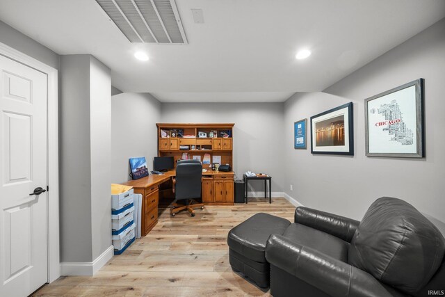 14609 Carrigan Ct, Granger, IN 46530 - office featuring recessed lighting, light wood-style floors, and baseboards