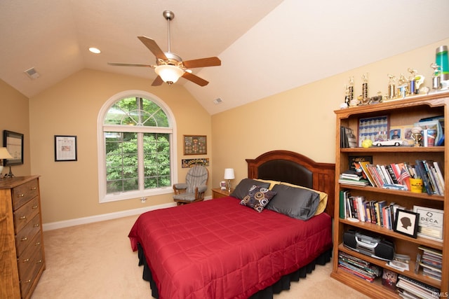 2307 Stacey Hollow Pl, Lafayette, IN 47905 - carpeted bedroom featuring vaulted ceiling, ceiling fan, and baseboards