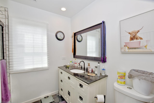 8020 N W Shafer Dr, Monticello, IN 47960 - bathroom featuring vanity, toilet, baseboards, and recessed lighting