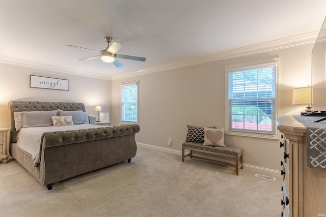 2534 Wheaton Dr, Evansville, IN 47725 - bedroom with ornamental molding, baseboards, light colored carpet, and a ceiling fan