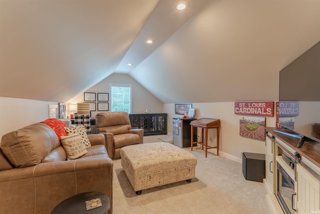 2534 Wheaton Dr, Evansville, IN 47725 - living room featuring lofted ceiling, light colored carpet, recessed lighting, and baseboards