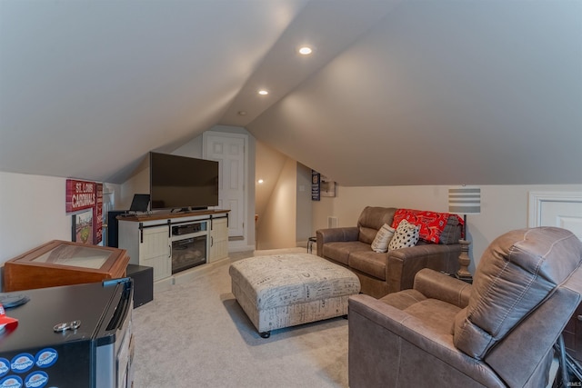 2534 Wheaton Dr, Evansville, IN 47725 - living area with light colored carpet, recessed lighting, and lofted ceiling