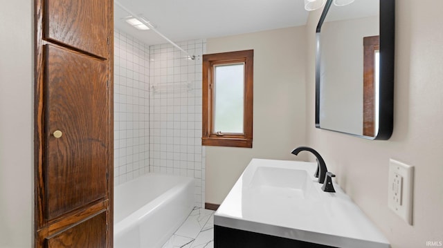 4112 Arlington Ave, Fort Wayne, IN 46807 - bathroom featuring vanity, marble look tile flooring, and shower / bath combination