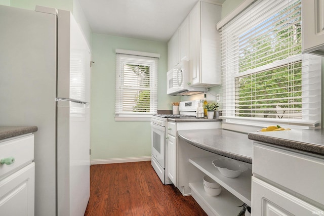 531 W Angela Blvd, South Bend, IN 46617 - kitchen featuring white appliances, white cabinets, baseboards, and dark wood-style flooring