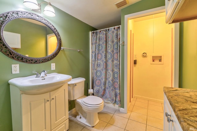 14 S Villa Dr, Evansville, IN 47714 - bathroom featuring vanity, tile patterned flooring, toilet, and curtained shower