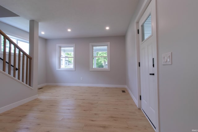 1026 S 35th St, South Bend, IN 46615 - entrance foyer featuring light wood-style floors, baseboards, recessed lighting, and stairway