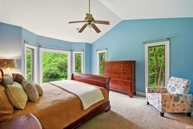 5905 Anjolea Way, Lafayette, IN 47905 - carpeted bedroom with vaulted ceiling, multiple windows, and ceiling fan
