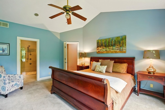 5905 Anjolea Way, Lafayette, IN 47905 - bedroom featuring carpet floors, lofted ceiling, ensuite bathroom, ceiling fan, and baseboards