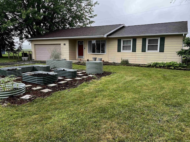 39 E Linn Rd, Bluffton, IN 46714 - ranch-style house featuring an attached garage, a front yard, and a shingled roof