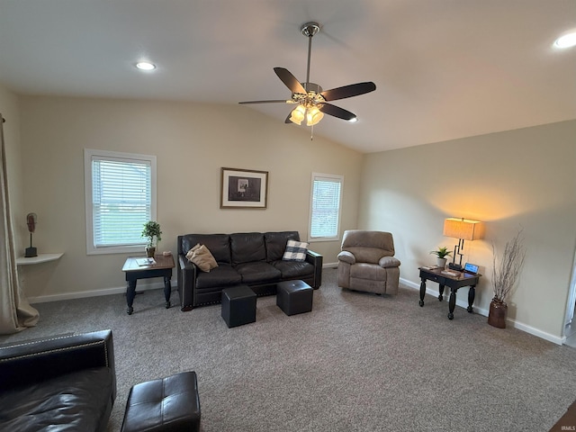 530 W 060 N, Lagrange, IN 46761 - carpeted living room featuring healthy amount of natural light, ceiling fan, vaulted ceiling, baseboards, and recessed lighting